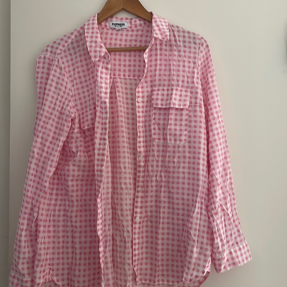 Pink and White Gingham Button Down Shirt